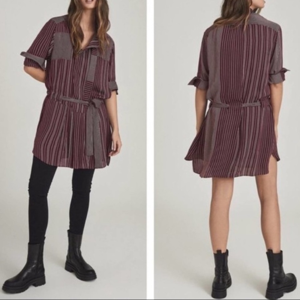 REISS | Albi Stripe Shirt Dress |  Berry & Ivory | Size US 8 | Medium NWOT